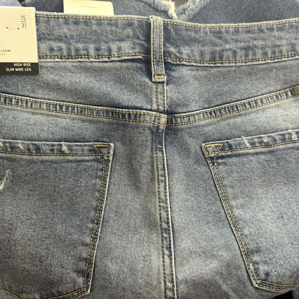 KANCAN HIGH WAIST RAW HEM CROPPED WIDE LEG JEANS -Size 15 - Picture 9 of 9